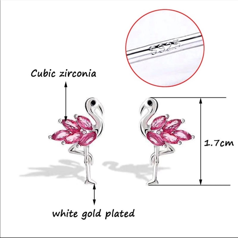 Sterling Silver 925 CZ Flamingo earrings - Picture 3 of 4